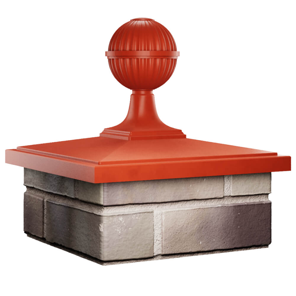 Колпак Zking БонаМоно Красный с шаром на столб 1.5х1.5 кирпича (385х385, 400х400мм) в сборе в Слободском фото