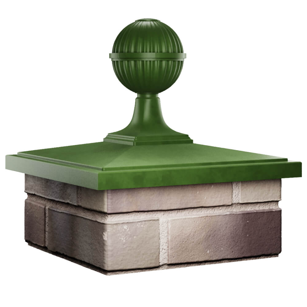 Колпак Zking БонаМоно Зеленый с шаром на столб 1.5х1.5 кирпича (385х385, 400х400мм) в сборе в Слободском фото