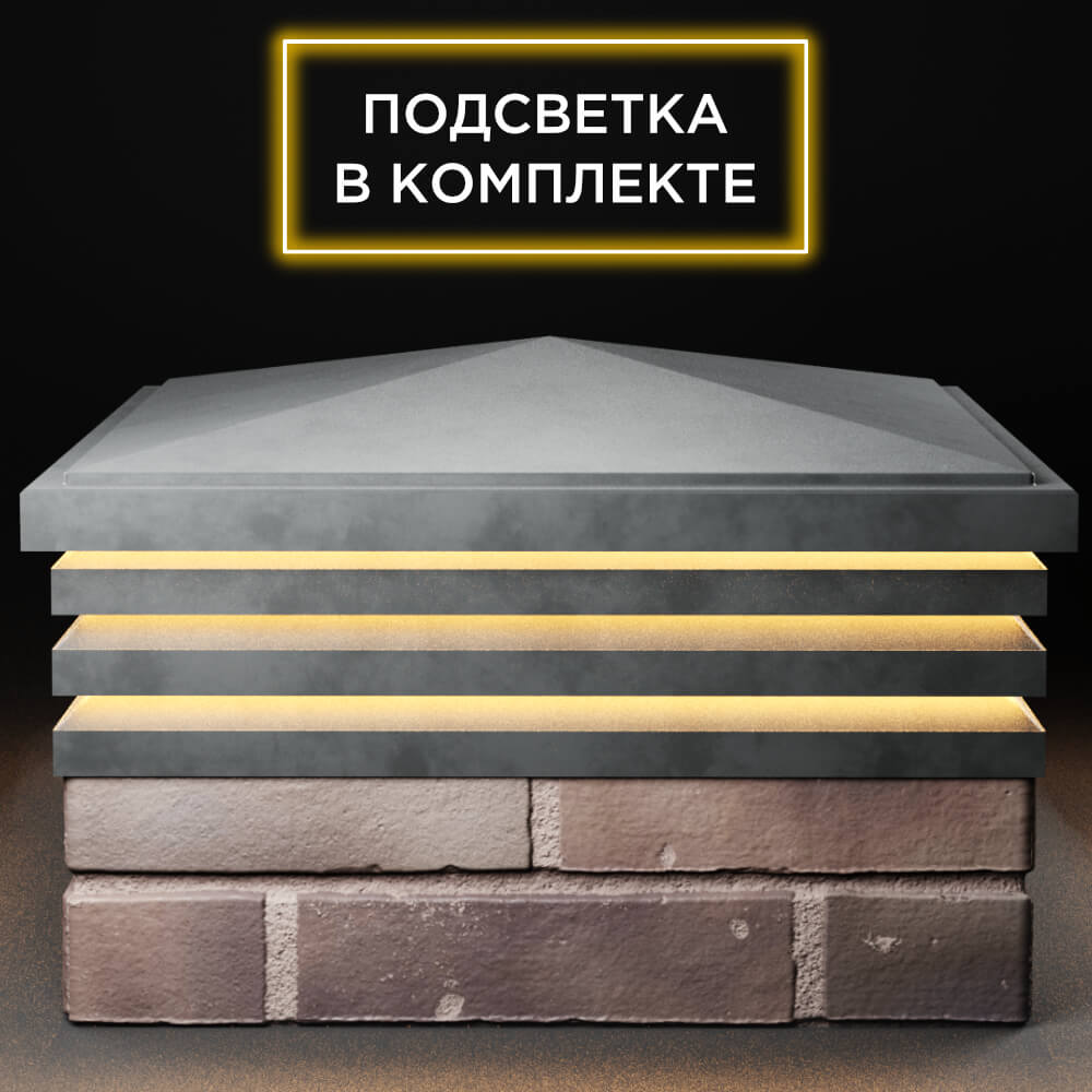 Колпак Zking Бона ХайТек Серый на столб 2х2 кирпича (513х513мм) с подсветкой Слободской фото