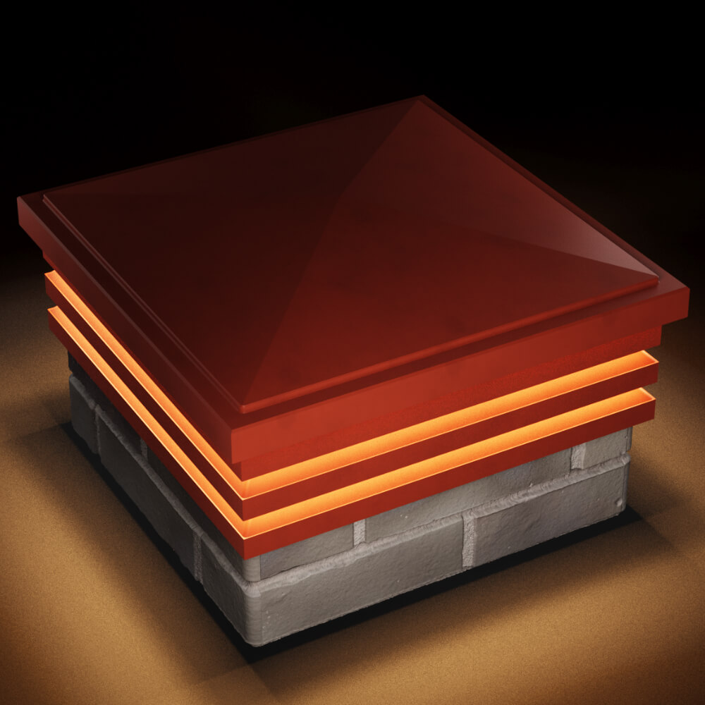 Колпак Zking Бона ХайТек Красный на столб 1.5х1.5 кирпича (385х385мм) с подсветкой в Слободском фото