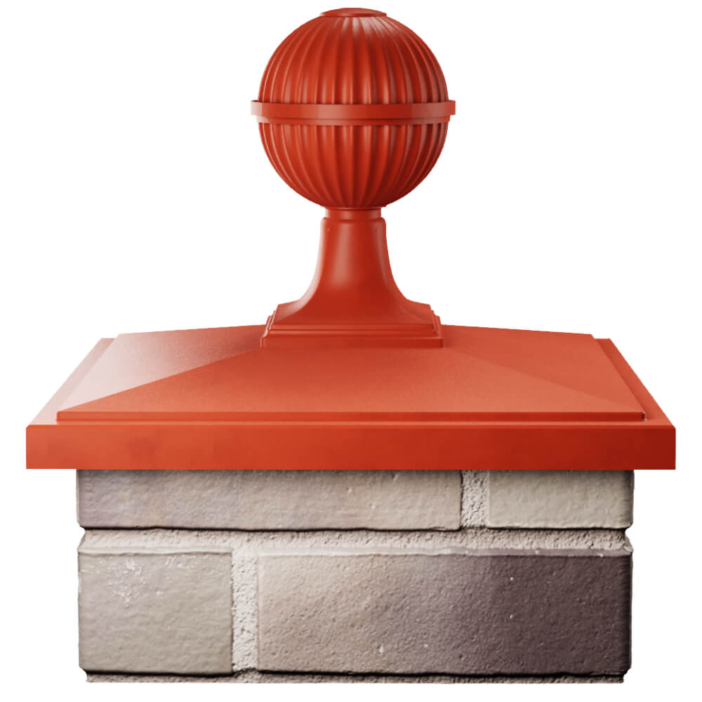Колпак Zking БонаМоно Красный с шаром на столб 1.5х1.5 кирпича (385х385, 400х400мм) в сборе Слободской фото