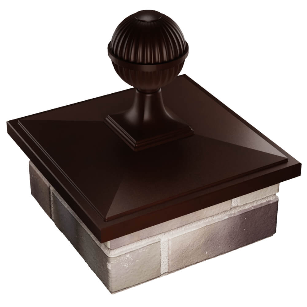 Колпак Zking БонаМоно Коричневый с шаром на столб 1.5х1.5 кирпича (385х385, 400х400мм) в сборе в Слободском фото