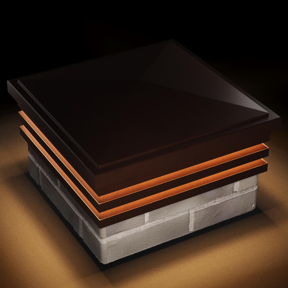 Колпак Zking Бона ХайТек Коричневый на столб 1.5х1.5 кирпича (385х385мм) с подсветкой в Слободском фото