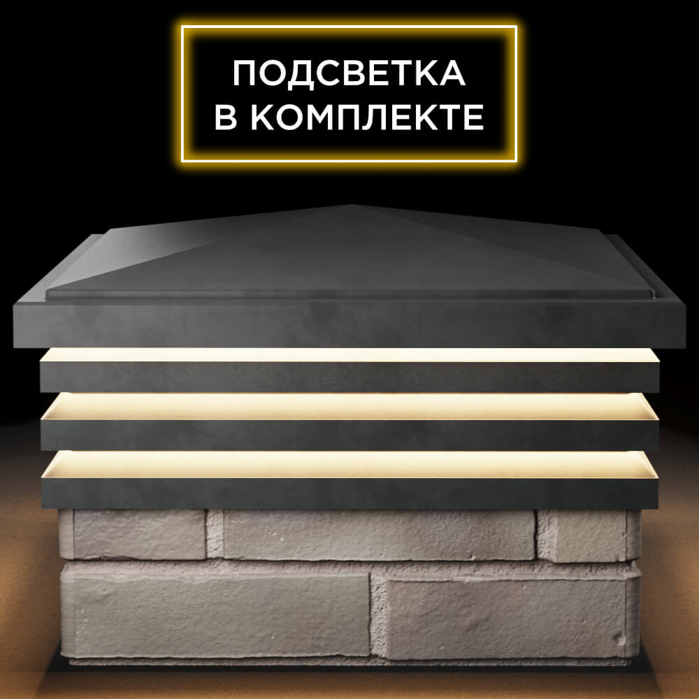 Колпак Zking Бона ХайТек Серый на столб 1.5х1.5 кирпича (385х385мм) с подсветкой Слободской фото