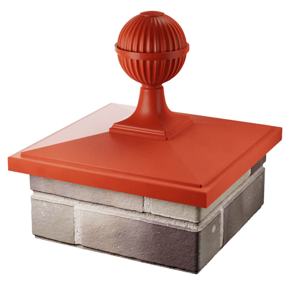 Колпак Zking БонаМоно Красный с шаром на столб 1.5х1.5 кирпича (385х385, 400х400мм) в сборе в Слободском фото