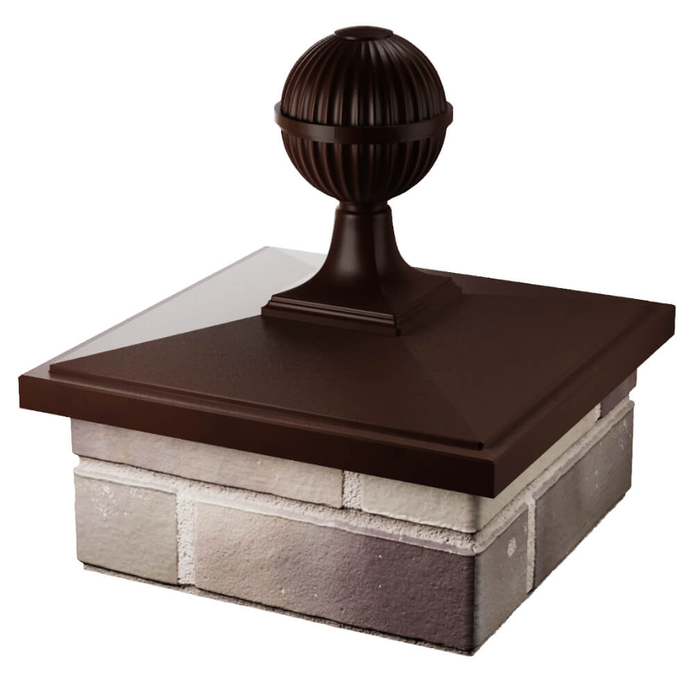 Колпак Zking БонаМоно Коричневый с шаром на столб 1.5х1.5 кирпича (385х385, 400х400мм) в сборе в Слободском фото